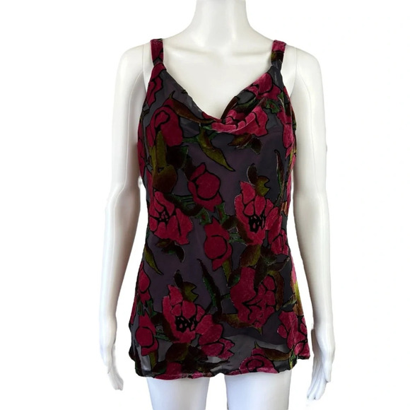 Vintage Bob Mackie Silk Blend Velour Floral Cowl Neck Top - Picture 1 of 10